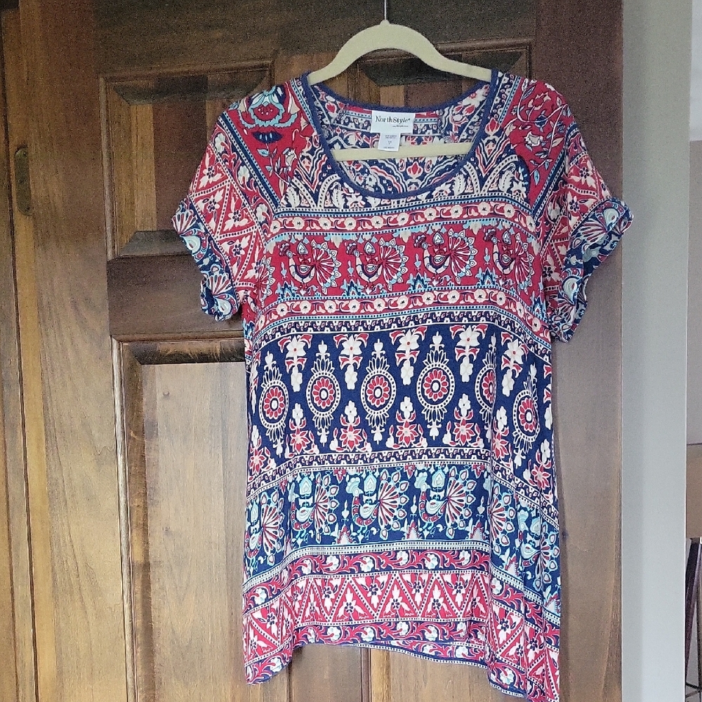 Bohemian Red and Blue Women's Top